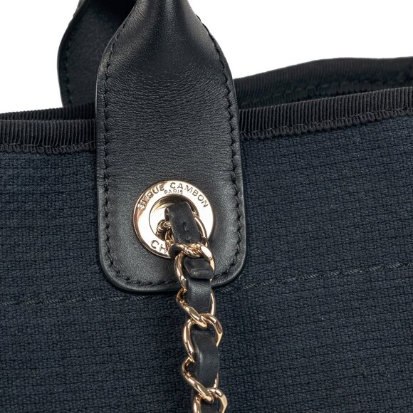 Chanel Small Deauville Black Canvas Logo Shopping Bag - Picture 8 of 16